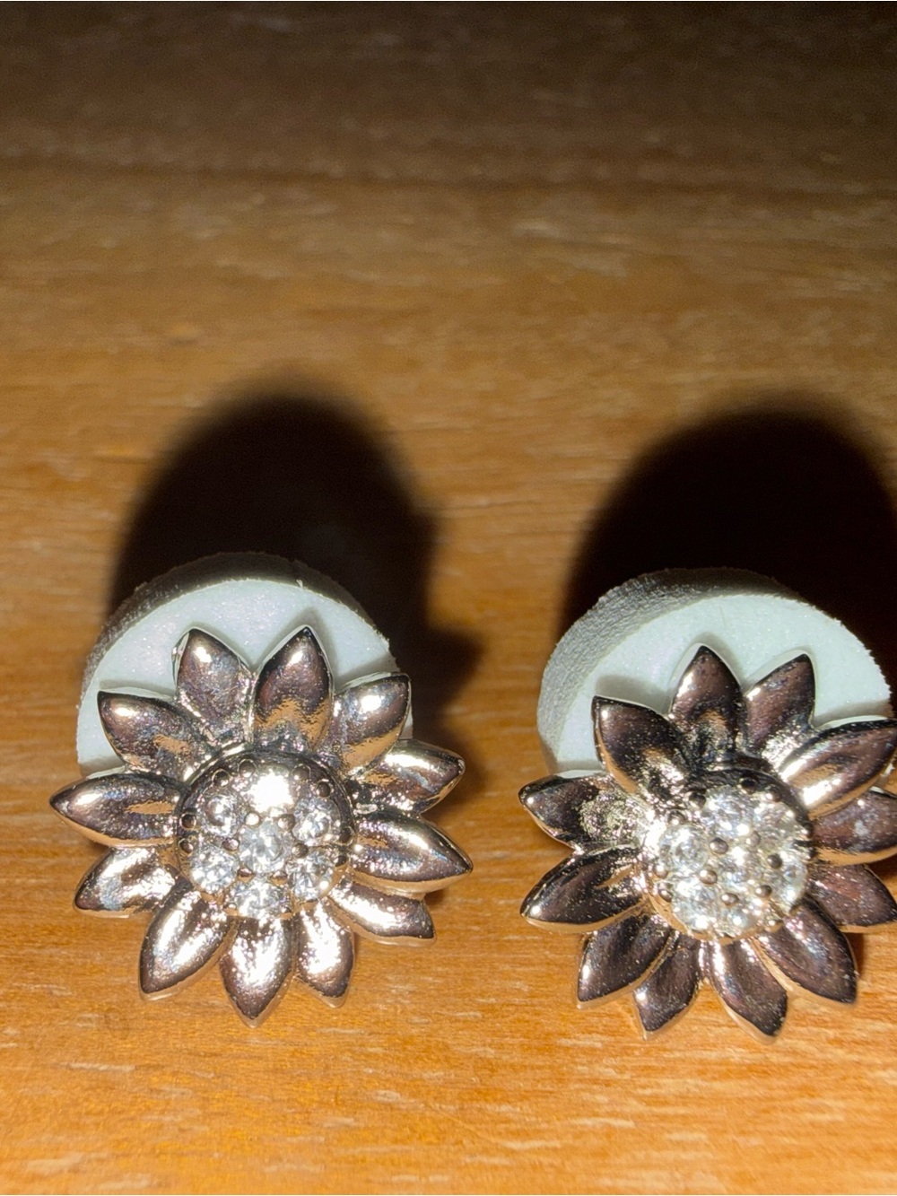 Sunflower Crystal Stud Earrings - Silver Tone